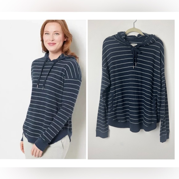 Koolaburra By UGG Women's XL Blue White Stripe Thermal Pullover Hoodie Coastal - Picture 1 of 13